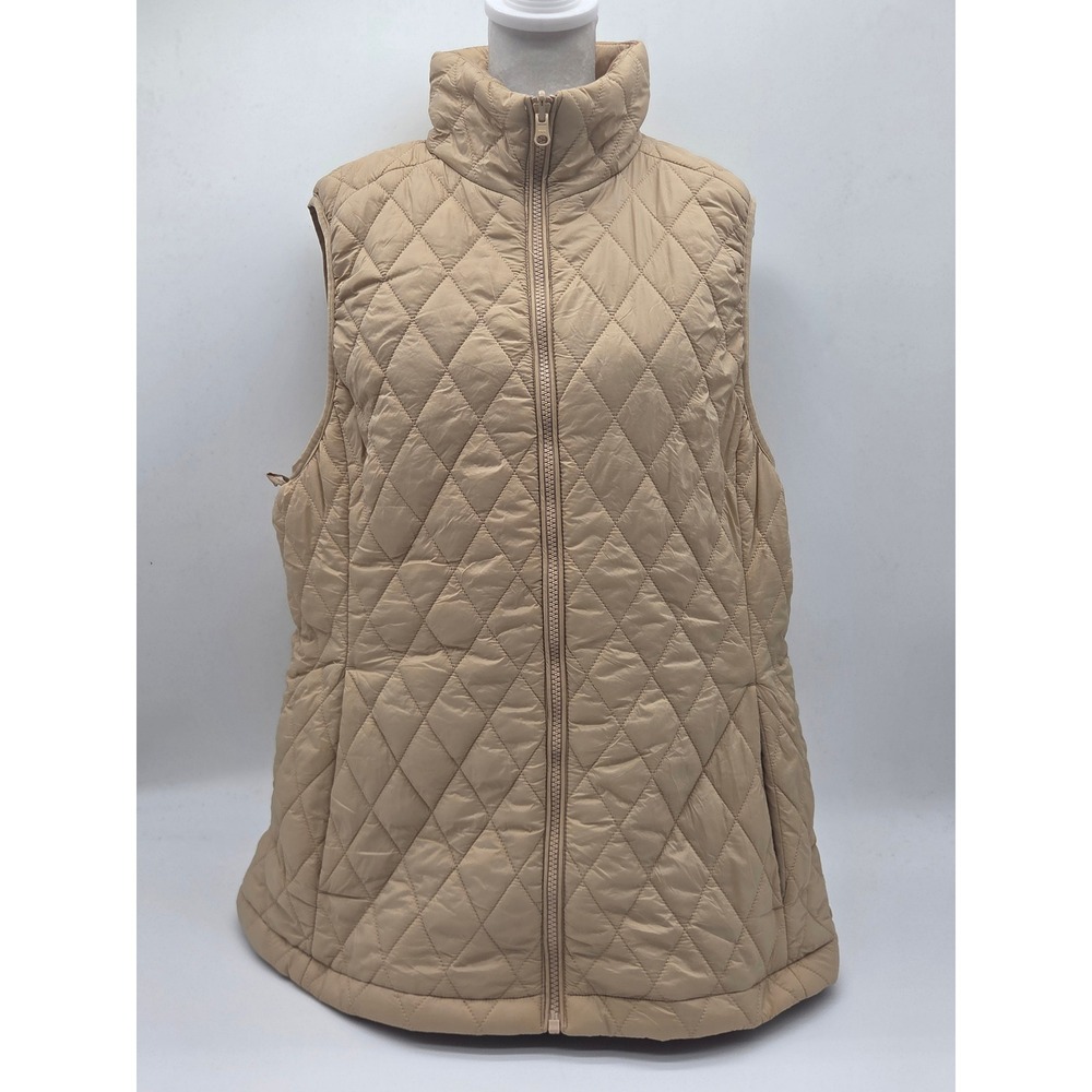 Lands' End Women's XL Beige Diamond Quilted Full Zip Vest 101-928
